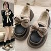 Warm and Velvet Small Leather Shoes for Women's Winter New Bow One Pedal Loafers Platform Cotton Shoes