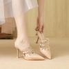 Fashion and Sexy Pointed High Heels Stiletto Women's Sandals Spring and Autumn New Patent Leather Rivets Half Slippers