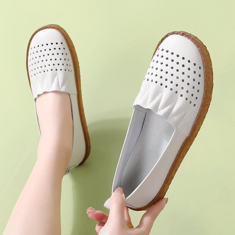Женские мокасины, лоферы, повседневные, белые, летние, дышащие, мягкие, для медсестры, туфли на плоской подошве, черные, для вождения, для ходьбы, для мамы