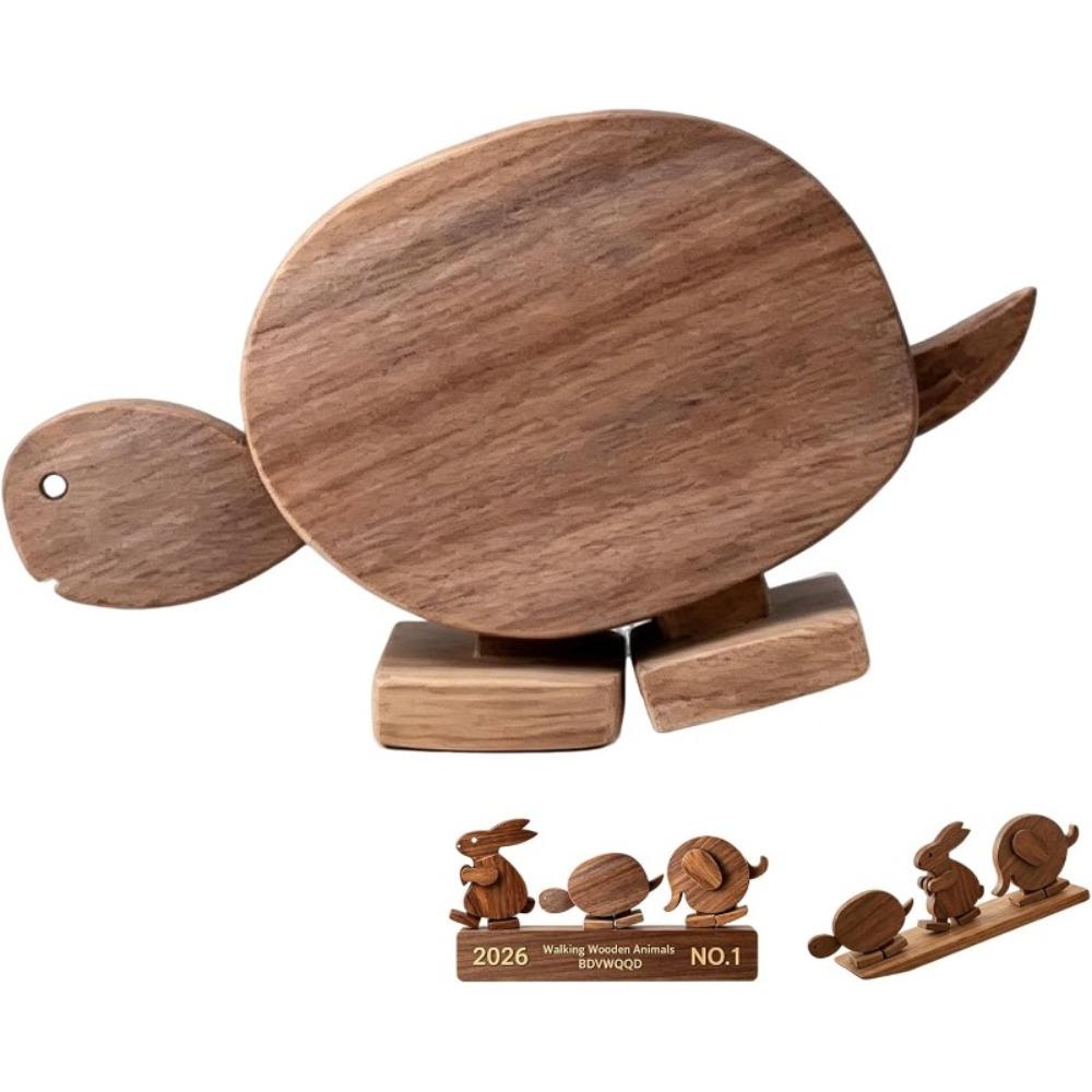 Handmade Walking Wooden Animals, Mechanical Balance Animal Sculpture, Wooden Walking Elephant Turtle Rabbit, STEM Educational Desk Decor Gift