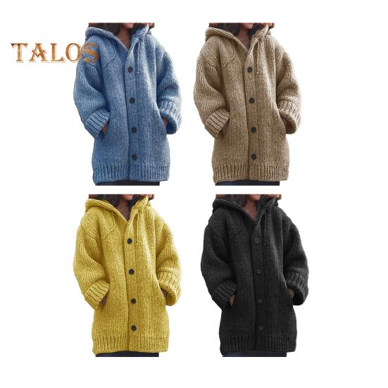 Женский свитер, пальто с капюшоном, завязками, длинными рукавами, однобортное вязаное пальто, однотонное, средней длины, вязаная верхняя одежда