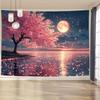 1 шт. мирный гобелен с изображением цветущей сакуры и луны, со звездным небом и видом на горы, красивое украшение для спальни
