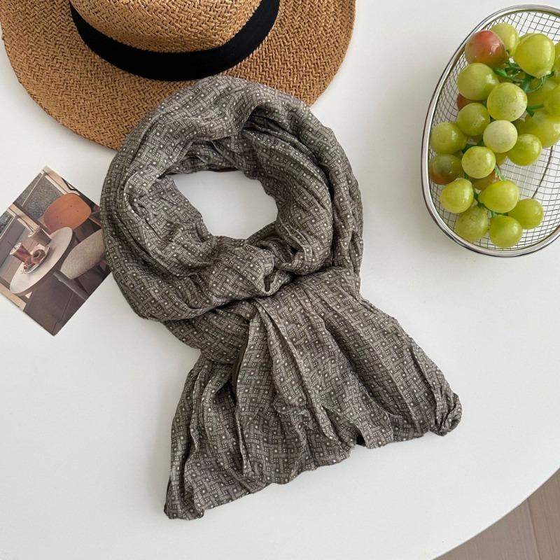 Scarf Atmosphere New Fashion Versatile Multi-functional Pleated Silk Scarf Linen Cotton and Linen Scarf Shawl Dual-purpose