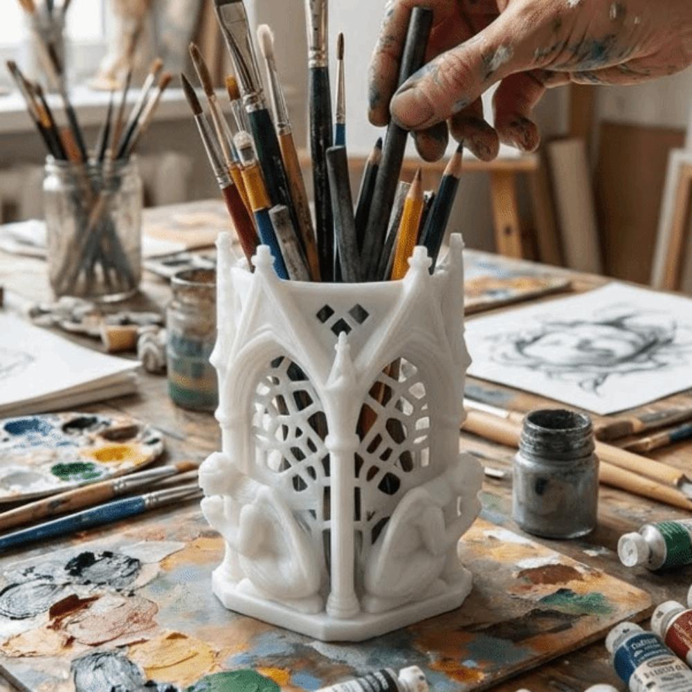 Vintage 3D Printed Pen Holder Creative Storage Decor Cool Art Gothic Pen Holder Desktop Ornament