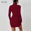 Женское винно-красное платье 2024 года, модный темперамент, облегающая осенне-зимняя простая юбка с высоким воротом
