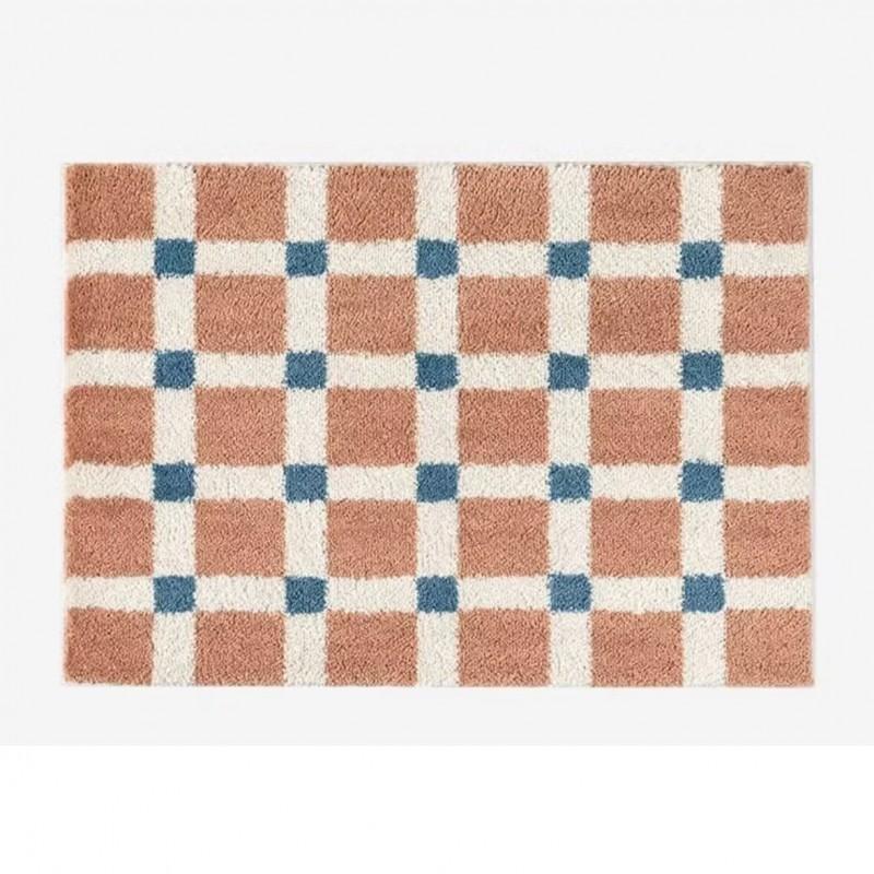 Plush Velvet Tufted Grid Rug Bedroom Bathroom Entryway Non-Slip Absorbent Floor Mat