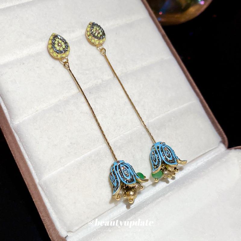 Серебряная Игла Масляная Капля Алмазная Капля Воды Цветок Кисточка Подвеска Серьги Ретро Серьги с Характером Легкая Роскошь Премиум Серьги Женские