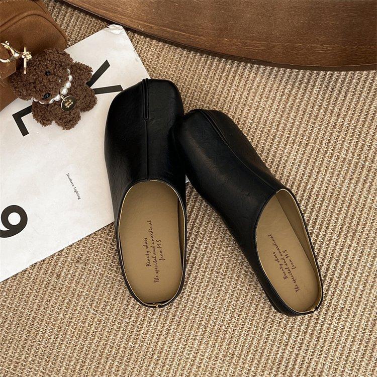 Коричневые ретро полушлепанцы с головой свиной ножки, женская обувь для носки весной и летом 2025 года, для работы, ленивые полуподносы, вечерние туфли-одиночки