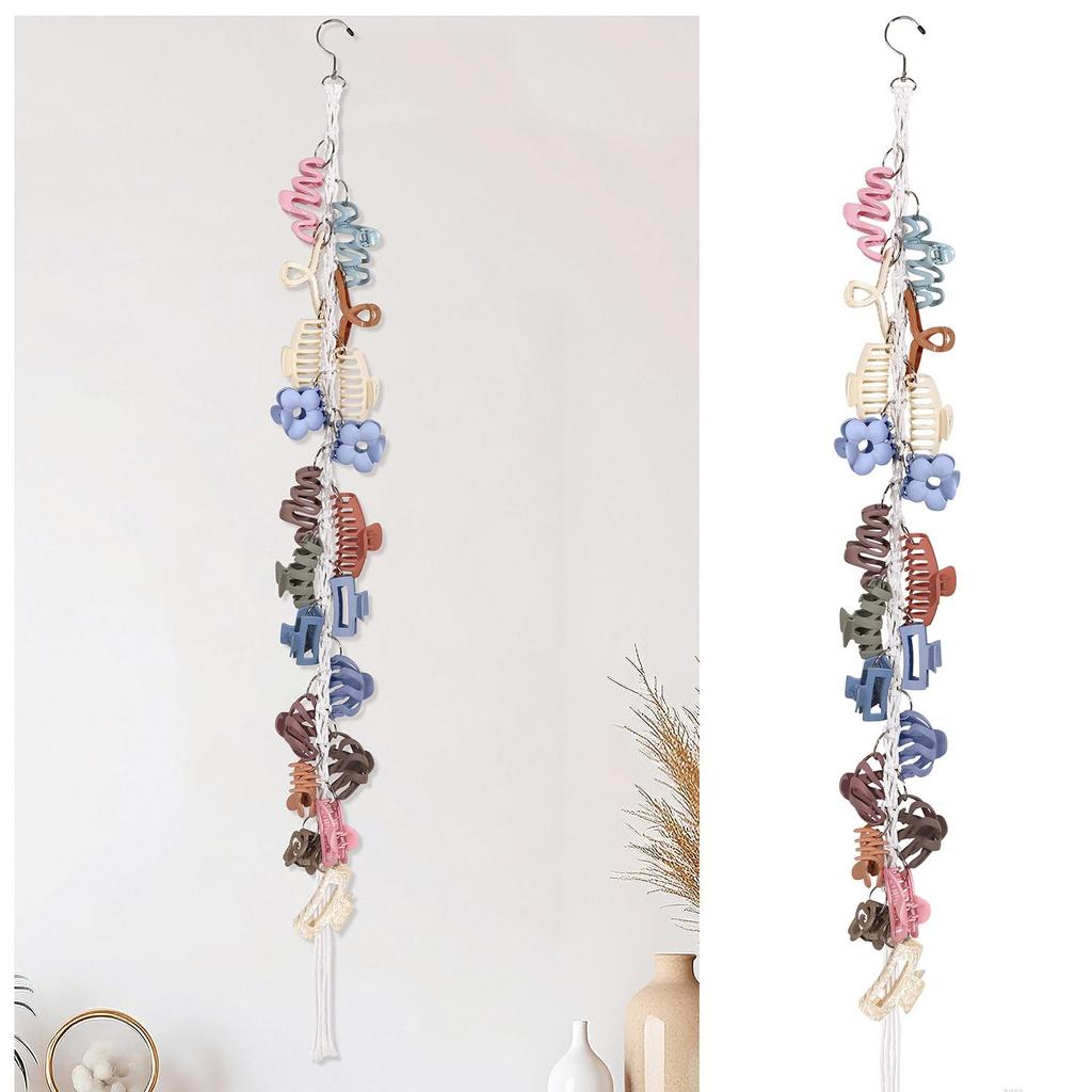 SNOWSTAR Macrame Hair Claw Clip Organizer with Rotating Hook and 20 Metal Rings,Hanging Hair Clip Holder and Storage for Women Girls,Claw Clips