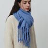 Homemade Glacier Blue with Wool Tassel Solid Color Knitted Scarf Women's Winter Warm Atmosphere Soft Shawl Scarf
