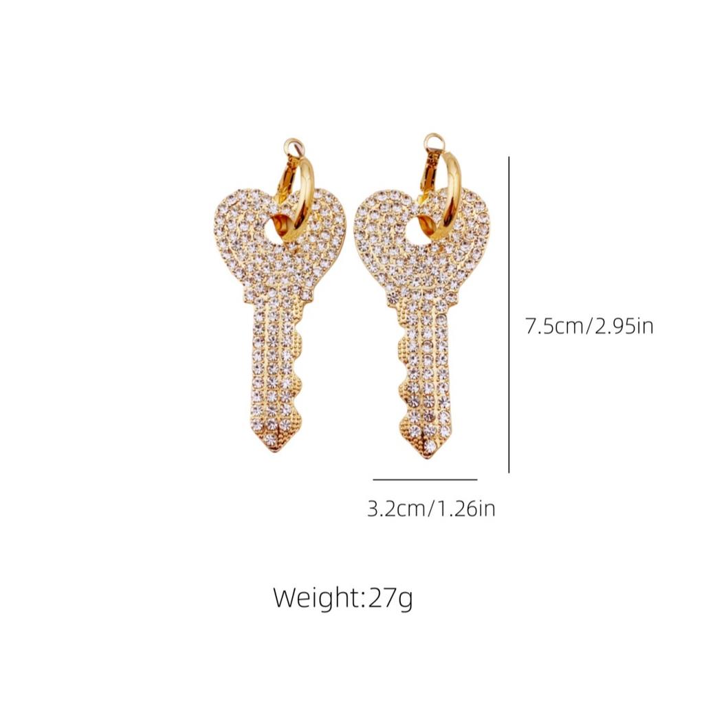 Vintage Style Zinc Alloy Water Diamond Geometric Circle Heart Key Earrings for Women
