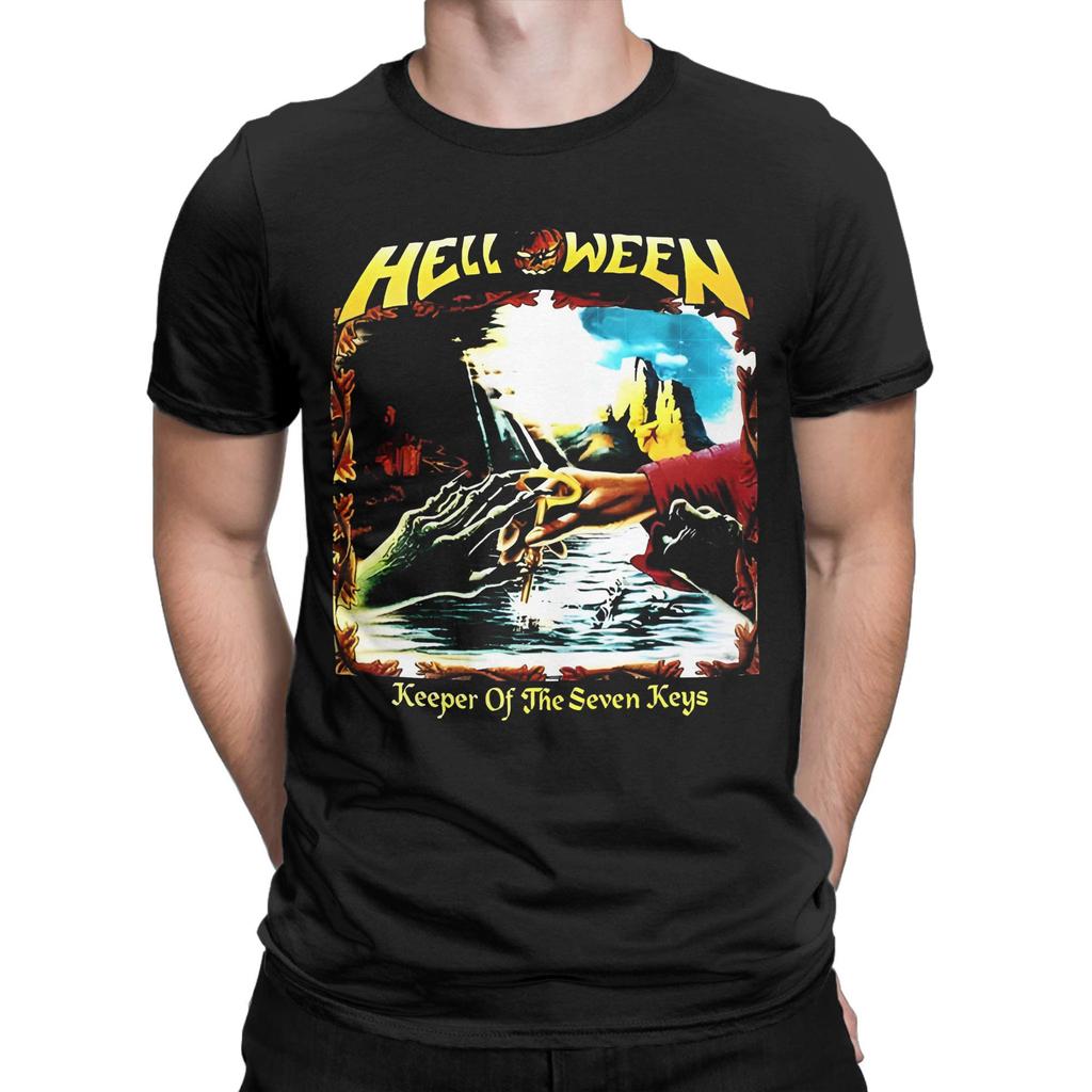 Футболка мужская с изображением группы Heavy Metal Helloween, футболка в стиле хипстер с коротким рукавом и круглым вырезом, 100% хлопок, одежда с принтом