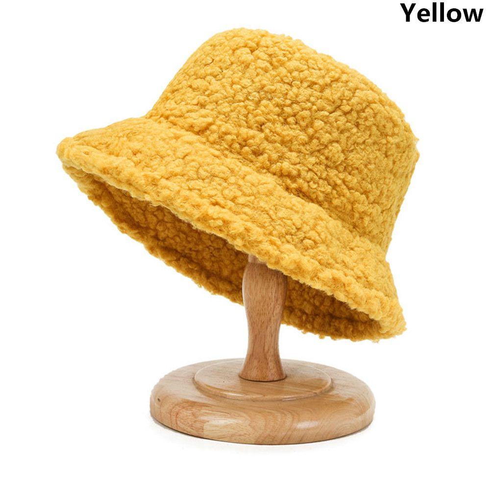 Winter Casual Lamb Wool Warm Sun Cap Panama Hat Fisherman Cap Bucket Hat
