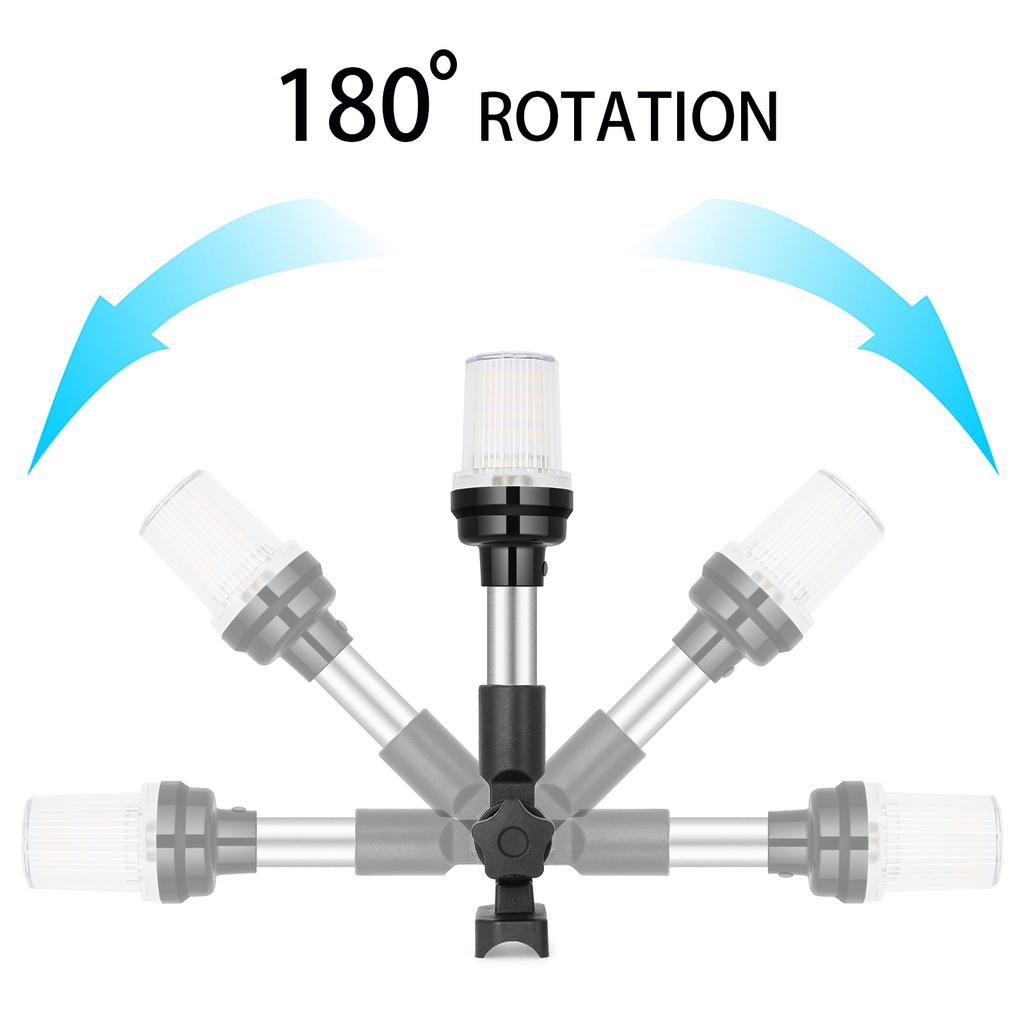 Светодиодный навигационный фонарь для лодки, вращающийся на 360°, регулируемый, чисто-белый, парусный фонарь, кормовой фонарь для яхты, якорная лампа 12 В ~ 24 В