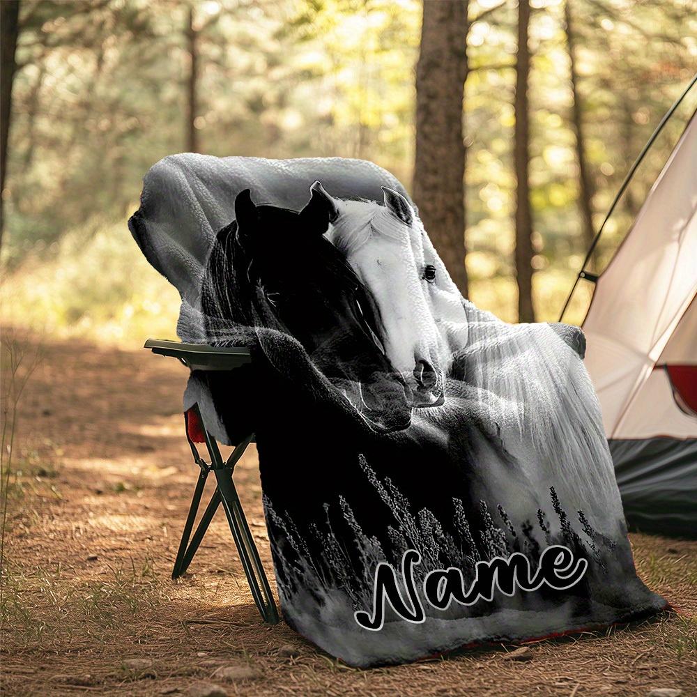 240Gm2 Horse Couple Outdoor Customize Your Name Blanket Comfortable Soft Lightweight Allseason Multipurpose Blanket For Travel Camping Picnics Sofa