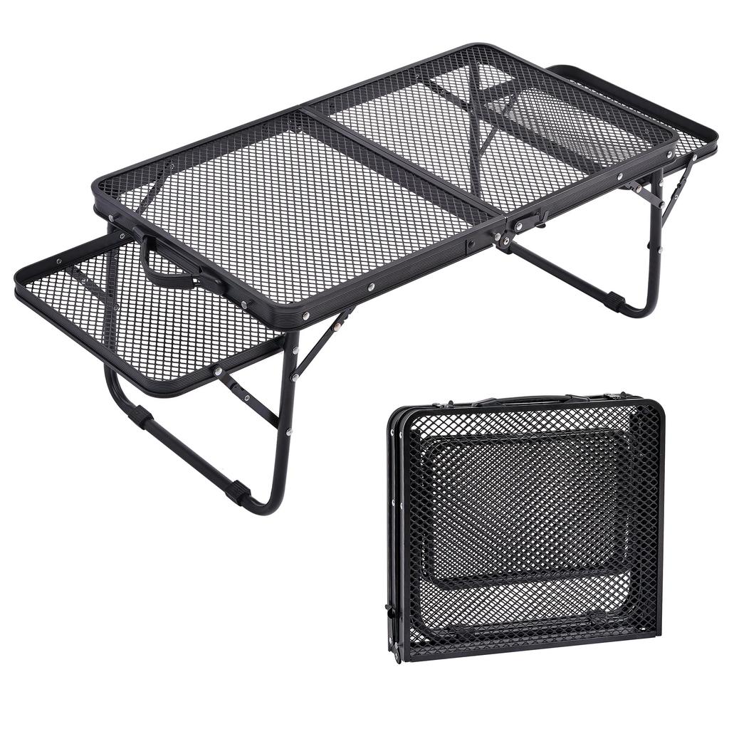 VECELO Camping Table Mesh Table Outdoor Table with Side Table Folding Table Low Table Bonfire Table Lightweight Portable Compact Easy to Use Aluminum