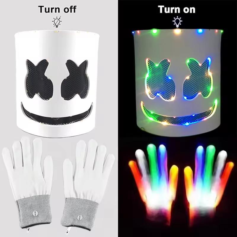 Светодиодная маска и перчатки DJ Marshmello Головной шлем Светящаяся Косплей Головной убор для мужчин и женщин Музыкальный фестиваль Реквизит для Хэллоуина