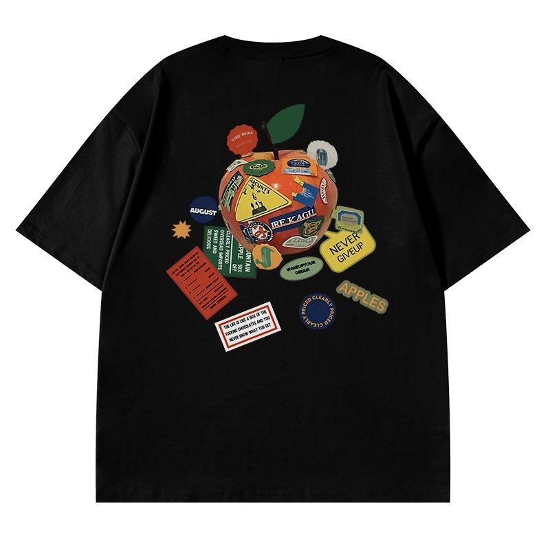 ZAZOMDE Letter Apple T Shirt Logo Print Cotton TShirts Short Sleeve Y2K Funny Tshirt Summer Cotton O Neck Big Size Top Tees