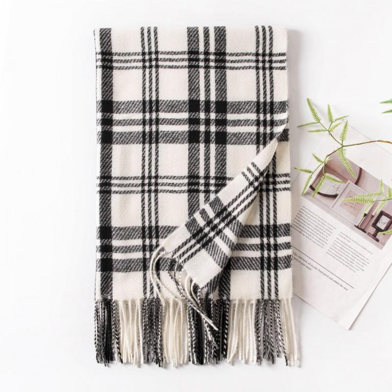 Soft Faux Cashmere Scarf With Fringe Plaid Wrap Women Winter Warm Stylish Accessory