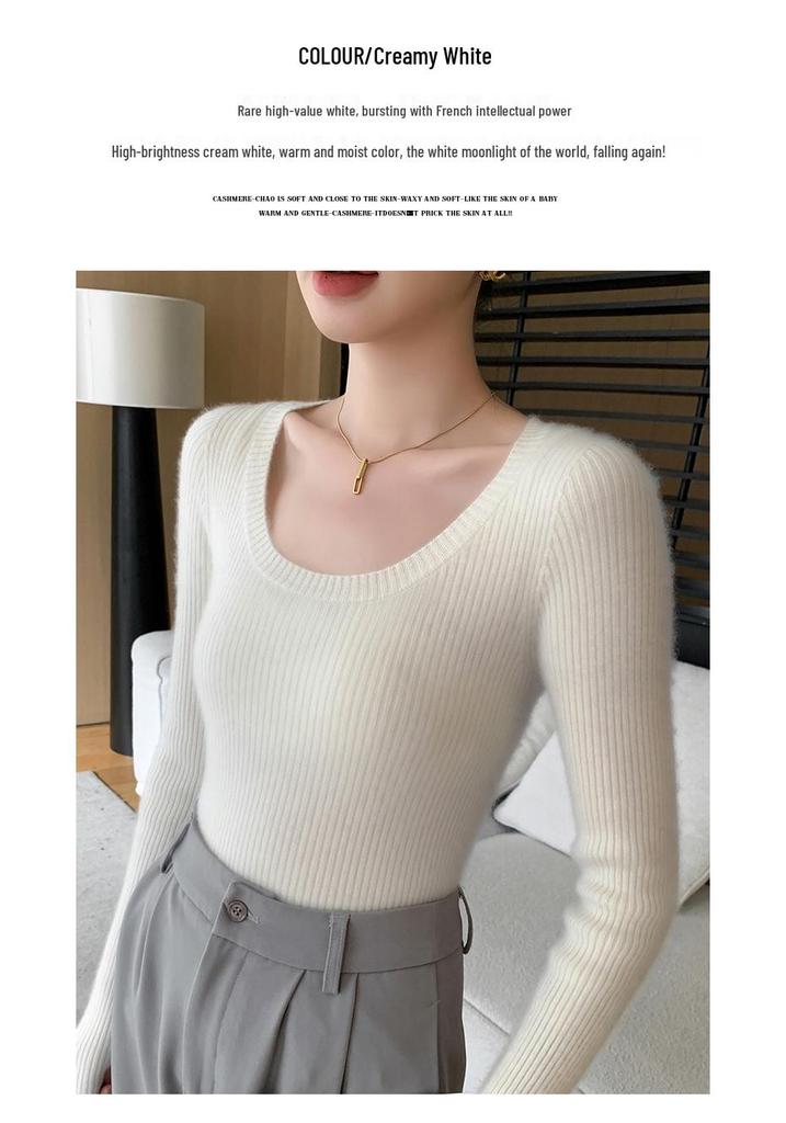 Women's Seamless Round Neck Cashmere Sweater - Slim Fit, Soft Knit, Solid Color