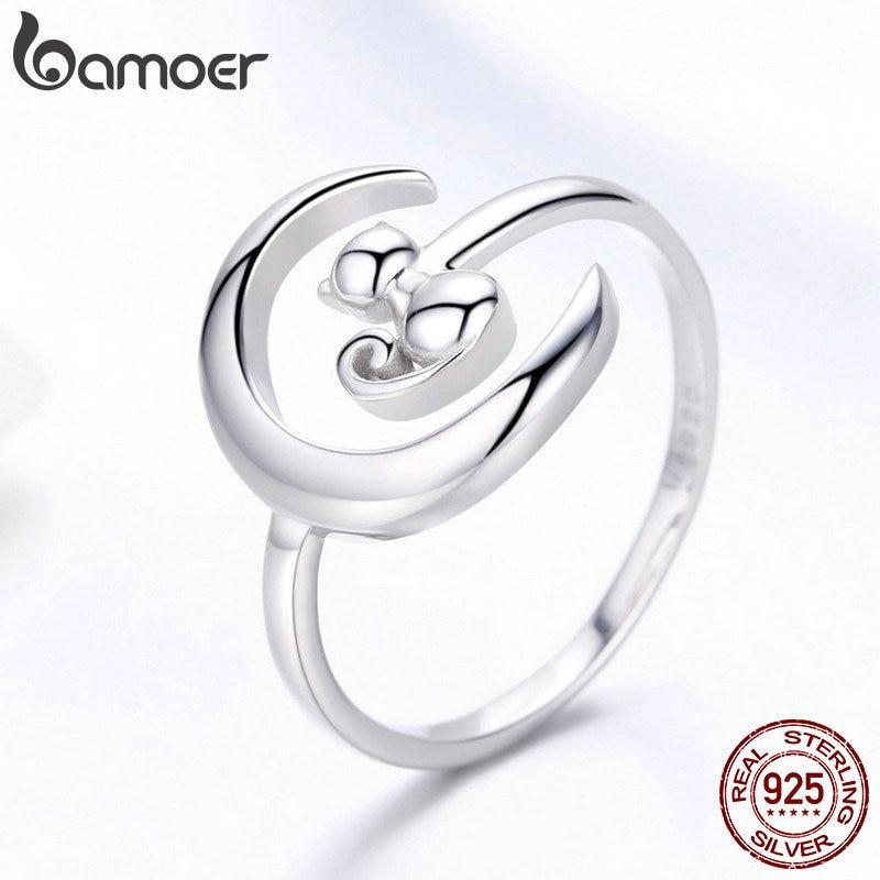 Аутентичные кольца на палец BAMOER из стерлингового серебра 925 пробы с лунным котом и регулируемым размером