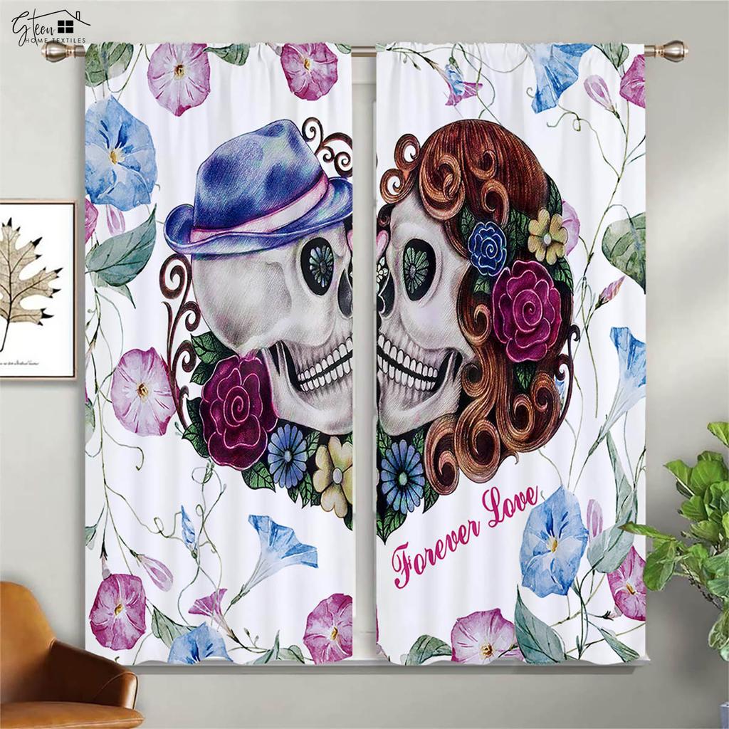 Плотные изоляционные шторы с цветочным принтом черепа, подходящие для Хэллоуина, украшения для гостиной, ресторана и вечеринки
