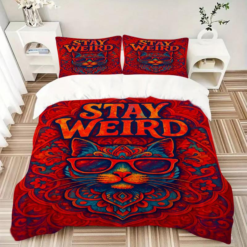 3pcs Stay Weird Cat Duvet Cover Set, Soft Comfortable Duvet Cover,Guest Room (1*Duvet Cover + 2*Pillowcase, Without Core) yy251104167