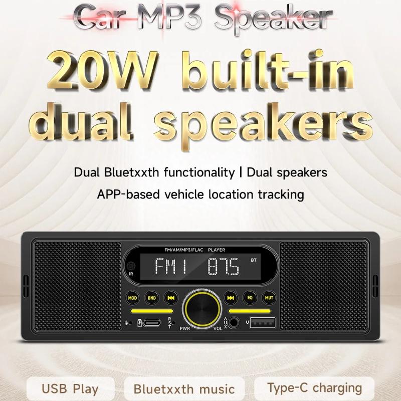 Новый 1-DIN автомобильный MP3-радиоприемник, 7-цветная светодиодная подсветка, FM/AM, двойной Bluetooth, USB, AUX, встроенные динамики 10 Вт x 2, GPS-трекер автомобиля, стерео головное устройство, зарядка Type-C