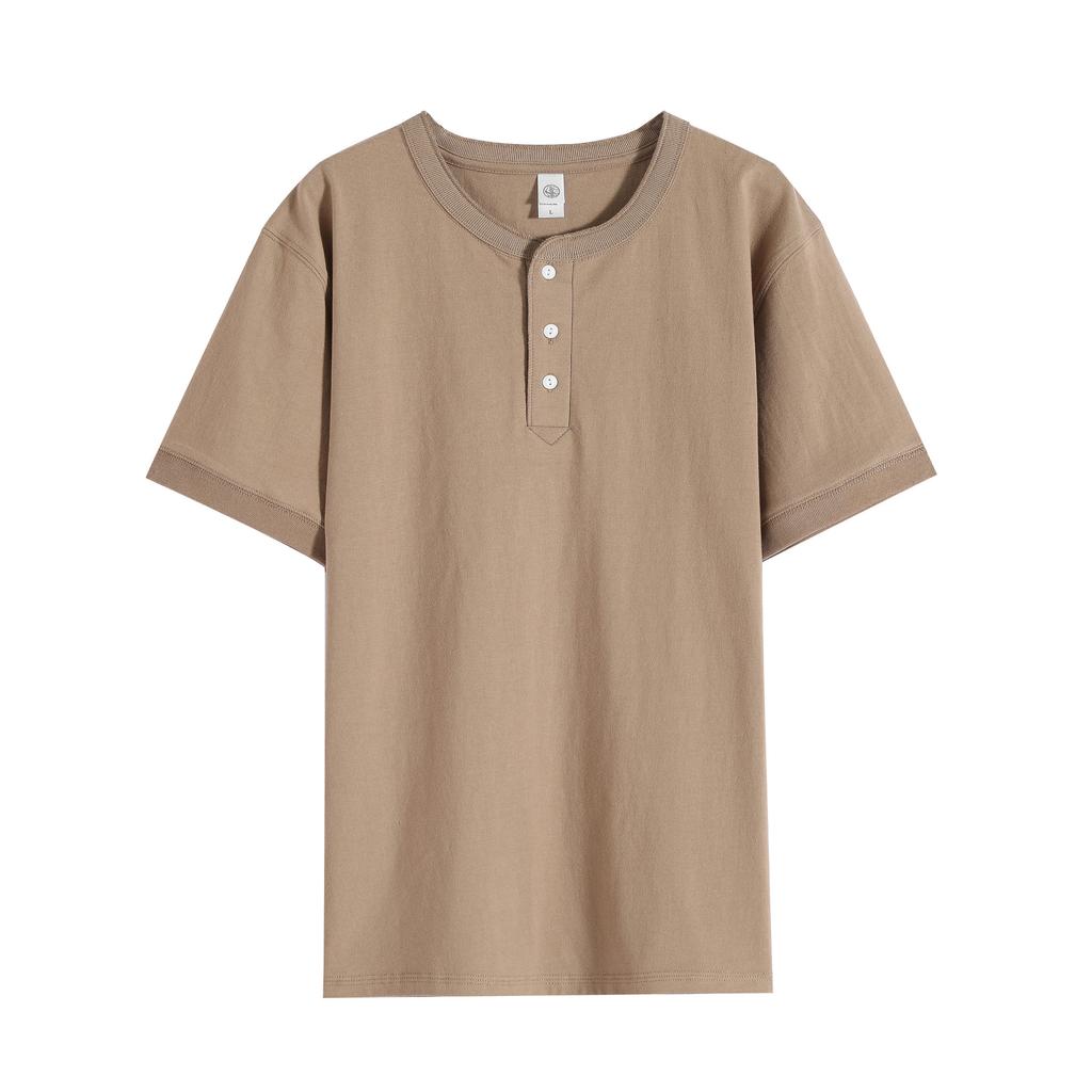 Мужская футболка хенли с коротким рукавом, тяжелая, на каждый день