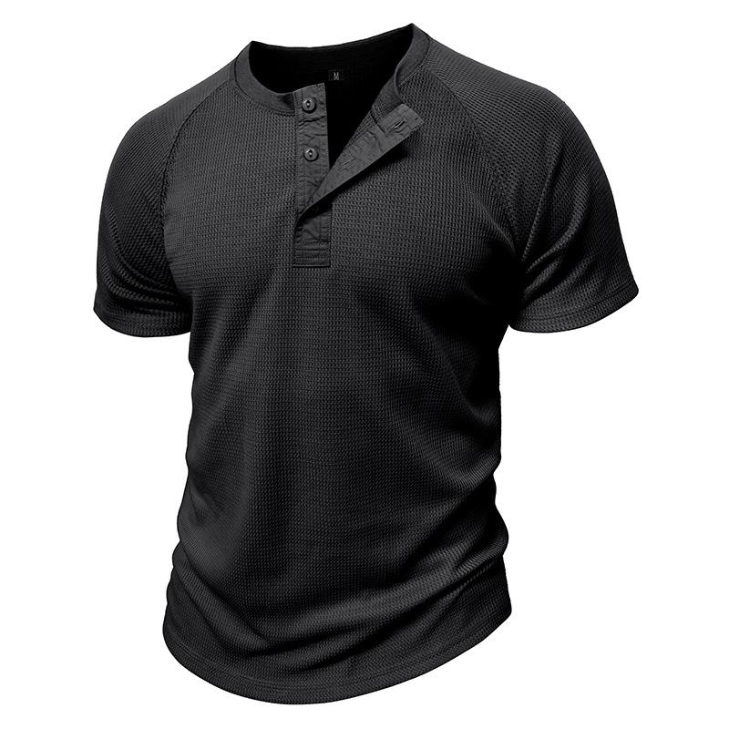 Летняя мужская рубашка Хенли, модная мужская футболка с коротким рукавом, тренд, универсальные повседневные топы с коротким рукавом