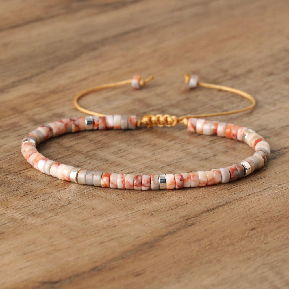 2x4mm Dainty Imperial Jasper Bracelet for Women Handwoven Adjustable Healing Stone Jewelry Alloy Main Material for Anniversary
