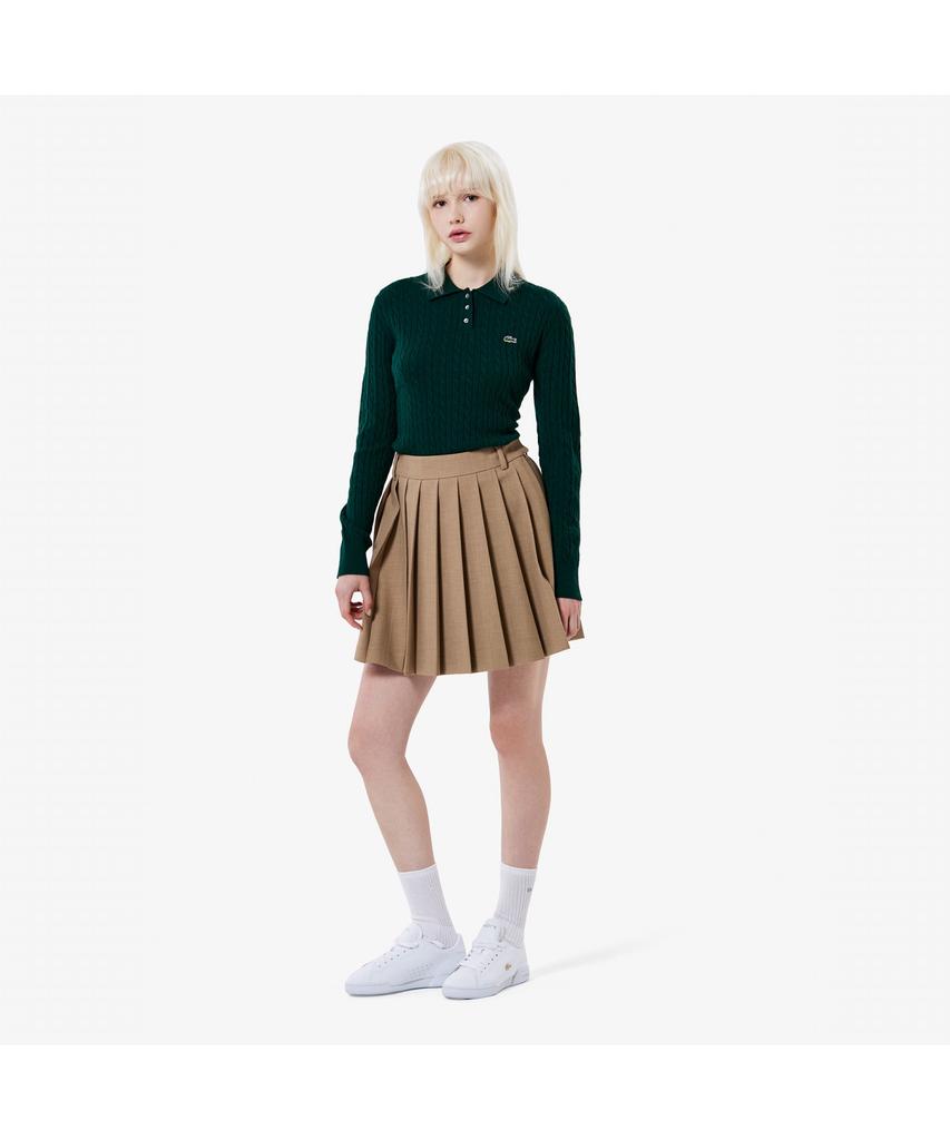 LACOSTE Women'S Cable Long Sleeve Polo Sweater Af207E-55N Yzp