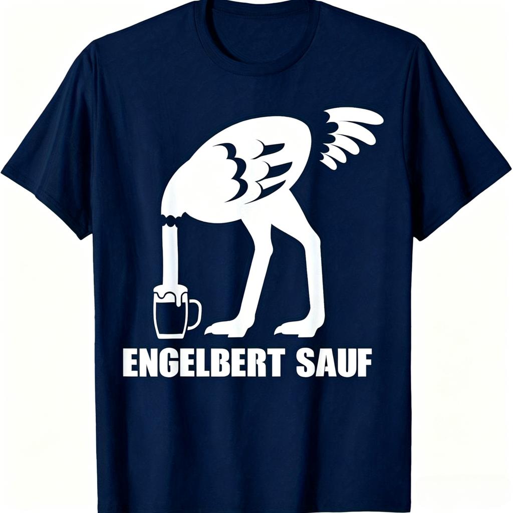 Gerunisex Humor Ostrich Beer Mug Print TShirt Engelbert Sauf Funny Bird Drinking Tee Unisex Unisex Bar Party Daily Wear Tops