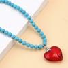 Glass Heart Shape Pendant Necklace Turquoise Beads Neckchains Stylish Clavicle Chain for Women Girls Elegant Choker