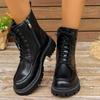 Размер 42, осенне-зимние ботильоны на платформе, женские, толстая подошва, искусственная кожа, байкерские ботинки, женские, короткие, плюшевые, на шнуровке, женские