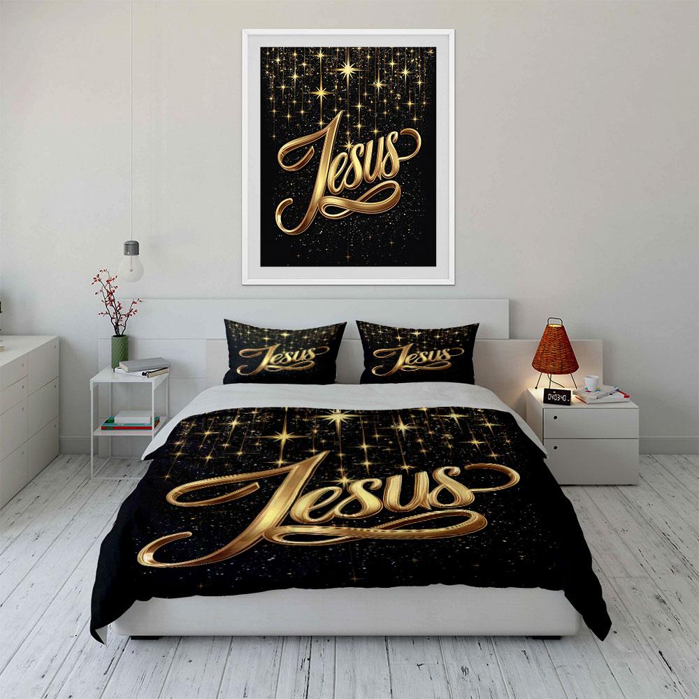 "Jesus Gold Stars Bedding Set" Bedding Duvet Cover Set Duvet Cover Pillowcases  (1 * Duvet Cover 2 * Pillowcases, without duvet insert)