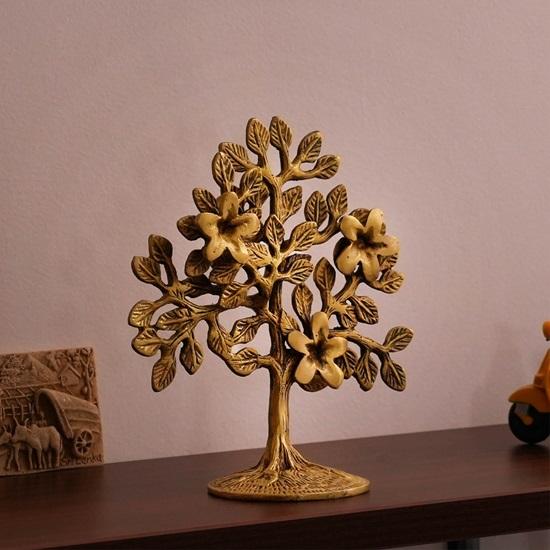 17 Cm Pure Brass Kalpavriksha Tree Showpiece Tree of Life Home Decor Gift for Good Luck Vastu and Fengshui Best In Living Room Table Decoration