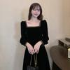 Бархатное платье в стиле Хепберн женское раннеосеннее новое французское высококачественное элегантное черное платье с длинным рукавом