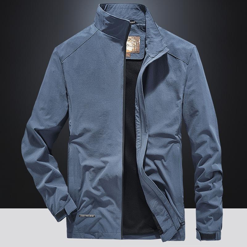 Мужская легкая куртка на весну и осень, куртка с длинным рукавом и воротником-стойкой, однотонная повседневная молодежная куртка с несколькими карманами на молнии
