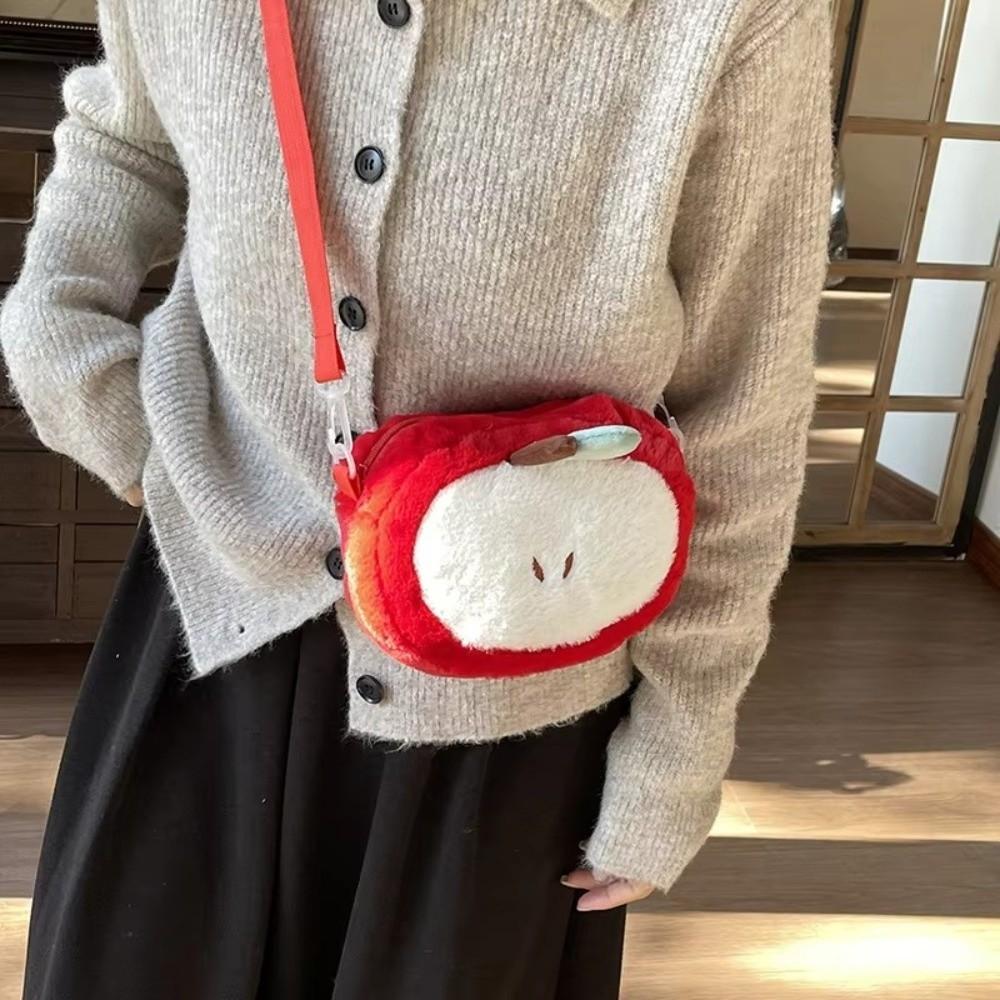 Fruit Plush Crossbody Bag Red Small Mobile Phone Bag Fashion Fruit Shoulder Bag Girls
