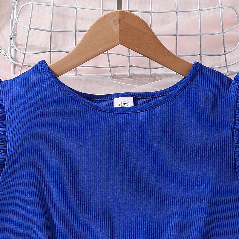 7-12 лет Девочки Платье Летние Новые Платья Модные Рукава-Летки Завязки Текстура Тонкий Темперамент Платье Принцесса Платья