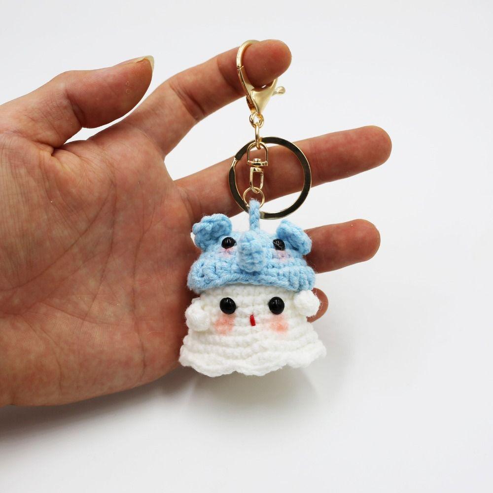 Crochet Knitting Ghost Keychain Creative Cartoon Knitted Ghost Ornament  Room Decor