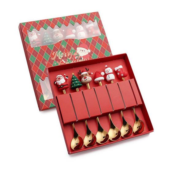 6Pcs/Set Stainless Steel Spoon Fork Set Santa Claus Snowman Deer Christmas Tree Hat Decor Tableware Holiday Party Supply