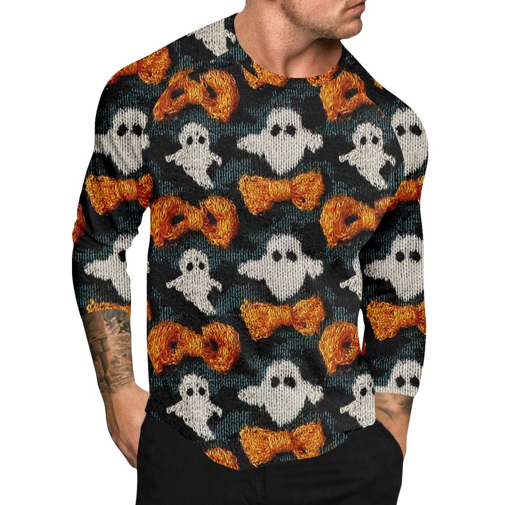 Halloween Print Raglan Sleeve Men's Long Sleeve Top