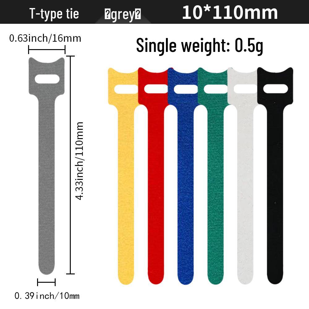 T-Type Magic Tape Cable Ties for Earphones, Data Cables, Organizers, and Network Cables with Back-to-Back Adhesive Straps.