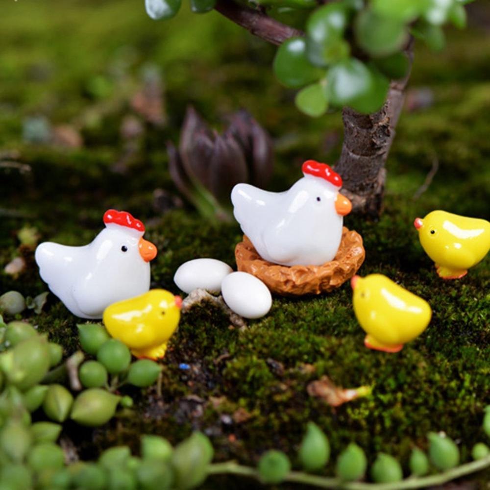Lovely Mini Micro Landscape Resin Hen Chick Egg Henroost Decoration Miniature Figurine Ornament