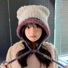 Bear Ears Plush Hat for Women In Winter Versatile Warm Ear Protection Knitted Hat Korean Style Large Head Circumference Woolen Hat