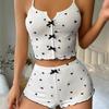 2Pcs/Set Lady Homewear Top Shorts Suit Heart Print Bow Decor Sleeveless Backless Vest Elastic High Waist Short Pants Camis Shorts Outfit Lady Summer