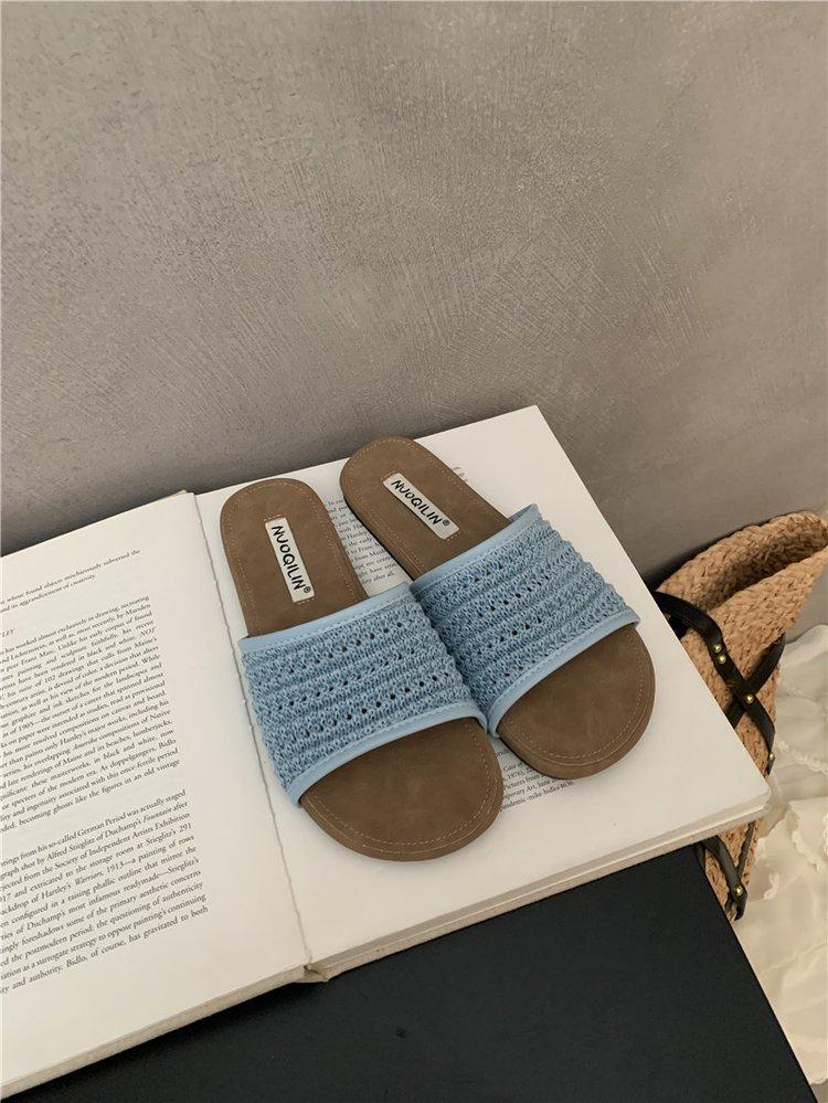 Summer Lazy Wind~ Woven Cross-Strap One-Word Slippers Women's 2025 Summer New Vacation Wind Flat-bottomed Cool Slippers
