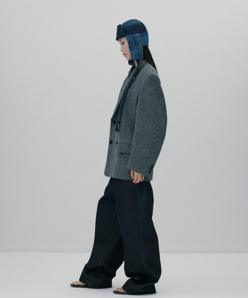 SOONJEANS Herringbone Double-Breasted Jacket [Gray]